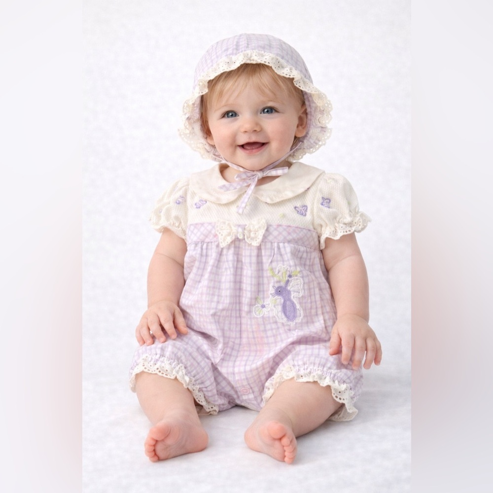 Vintage butterfly romper and bonnet 6/9 M